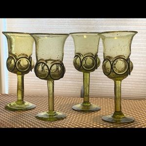 Hand Blown Antique Green Glass Wine/Water Goblet.